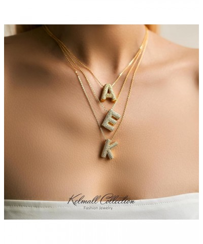 Women's Iced Out Bubble Initial Letter Alphabet Pendant, Diamond Zirconia Chunky Name Necklace Personalised Gift E-Gold $10.5...