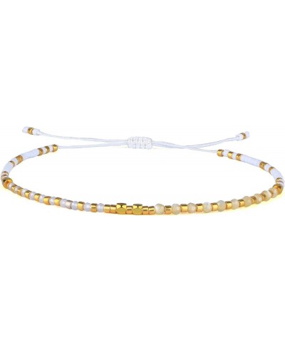 Thin Rope Friendship Bracelet Handmade Japanese Seed Bead Adjustable String Bracelets for Women Girls Beige 27K $11.56 Bracelets