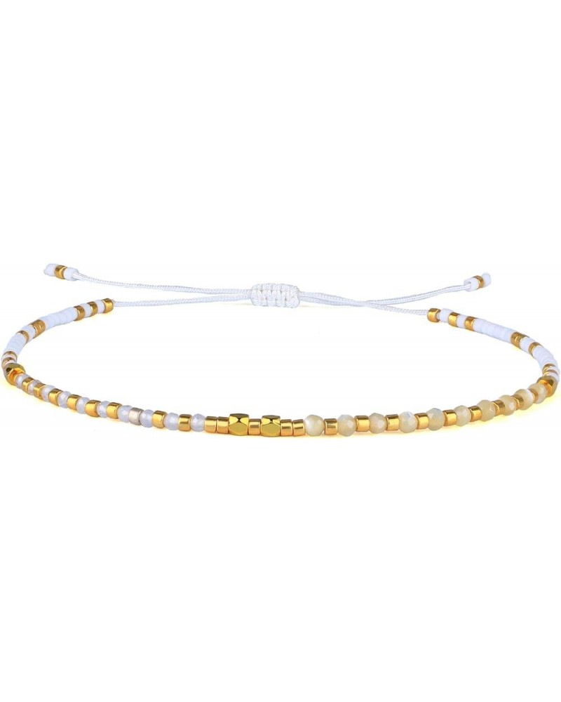 Thin Rope Friendship Bracelet Handmade Japanese Seed Bead Adjustable String Bracelets for Women Girls Beige 27K $11.56 Bracelets