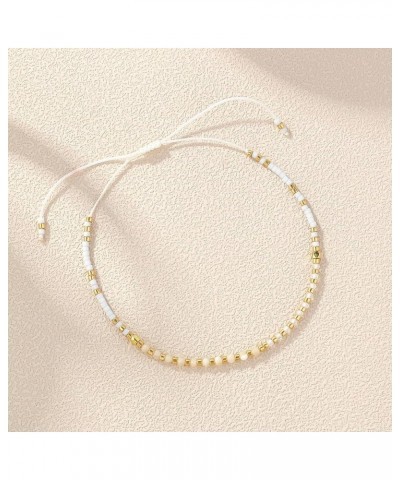 Thin Rope Friendship Bracelet Handmade Japanese Seed Bead Adjustable String Bracelets for Women Girls Beige 27K $11.56 Bracelets