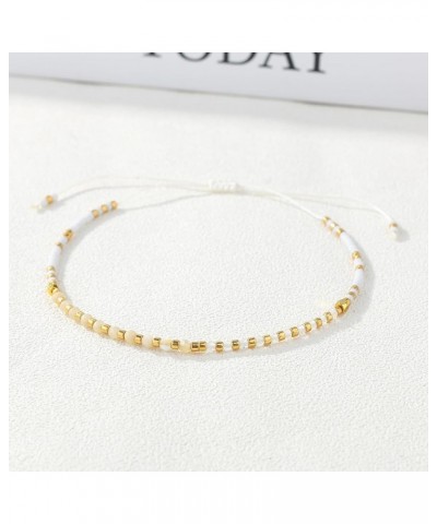 Thin Rope Friendship Bracelet Handmade Japanese Seed Bead Adjustable String Bracelets for Women Girls Beige 27K $11.56 Bracelets