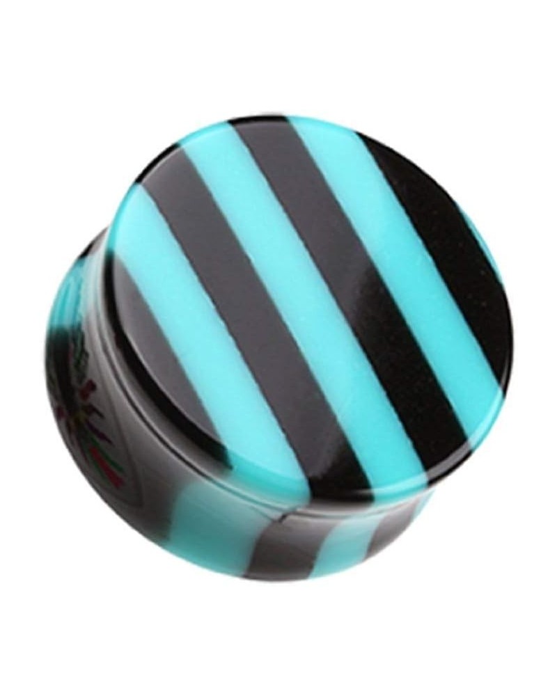 Brilliant Stripes Double Flared Ear Gauge Plug 0 GA (8mm), Teal $10.44 Body Jewelry