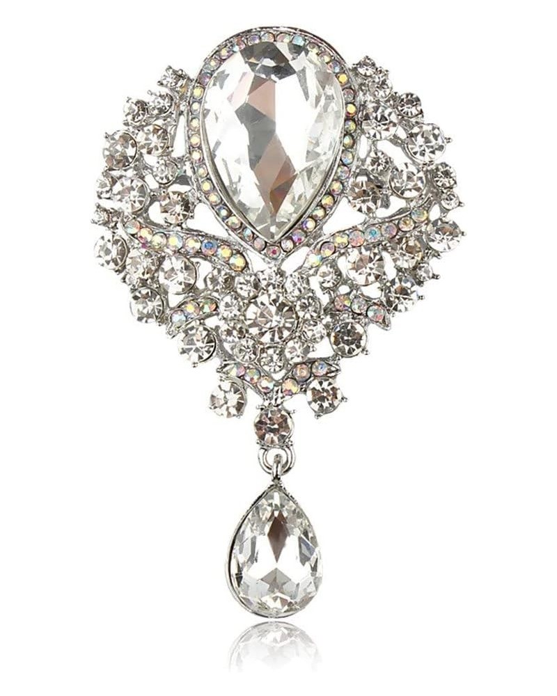 Wedding Bridal Big Crystal Rhinestone Bouquet Brooch Pin for Women (Black Tear Drop) silver $6.50 Brooches & Pins