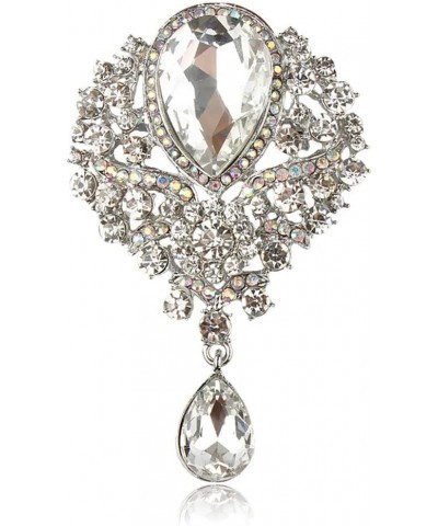 Wedding Bridal Big Crystal Rhinestone Bouquet Brooch Pin for Women (Black Tear Drop) silver $6.50 Brooches & Pins