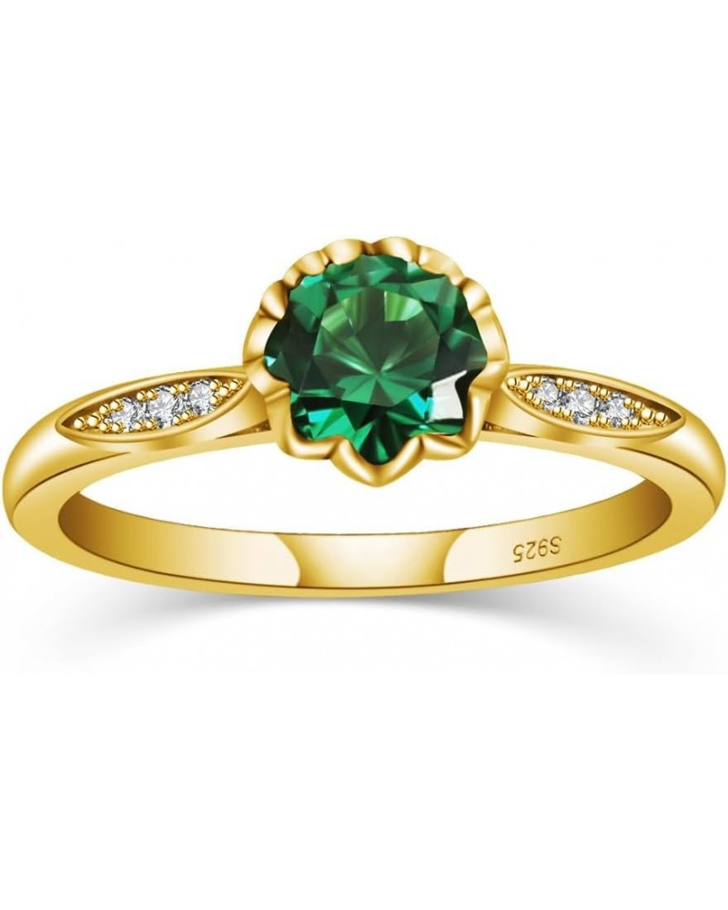 Gold Rings for Women Luxury Flower Shape Sapphire Engagement Ring Sterling Silver Rings for Wedding Size 8-10 6.5 Green $14.0...