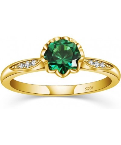 Gold Rings for Women Luxury Flower Shape Sapphire Engagement Ring Sterling Silver Rings for Wedding Size 8-10 6.5 Green $14.0...