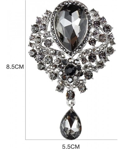 Wedding Bridal Big Crystal Rhinestone Bouquet Brooch Pin for Women (Black Tear Drop) silver $6.50 Brooches & Pins