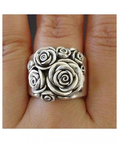 Vintage Stainless Steel Rose Flower Three-dimensional Flower Cluster Antique Style Statement Promise Anniversary Wedding Ring...