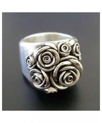 Vintage Stainless Steel Rose Flower Three-dimensional Flower Cluster Antique Style Statement Promise Anniversary Wedding Ring...