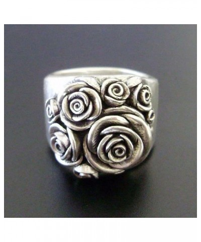 Vintage Stainless Steel Rose Flower Three-dimensional Flower Cluster Antique Style Statement Promise Anniversary Wedding Ring...