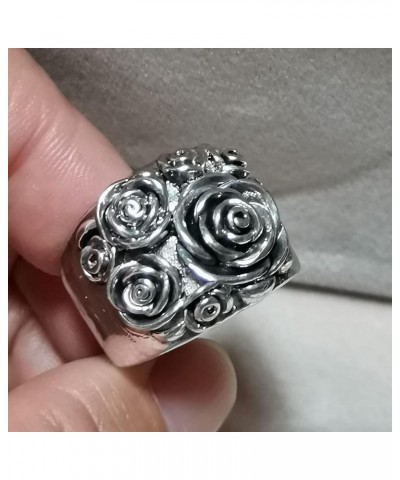 Vintage Stainless Steel Rose Flower Three-dimensional Flower Cluster Antique Style Statement Promise Anniversary Wedding Ring...