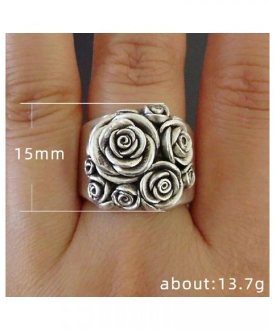 Vintage Stainless Steel Rose Flower Three-dimensional Flower Cluster Antique Style Statement Promise Anniversary Wedding Ring...