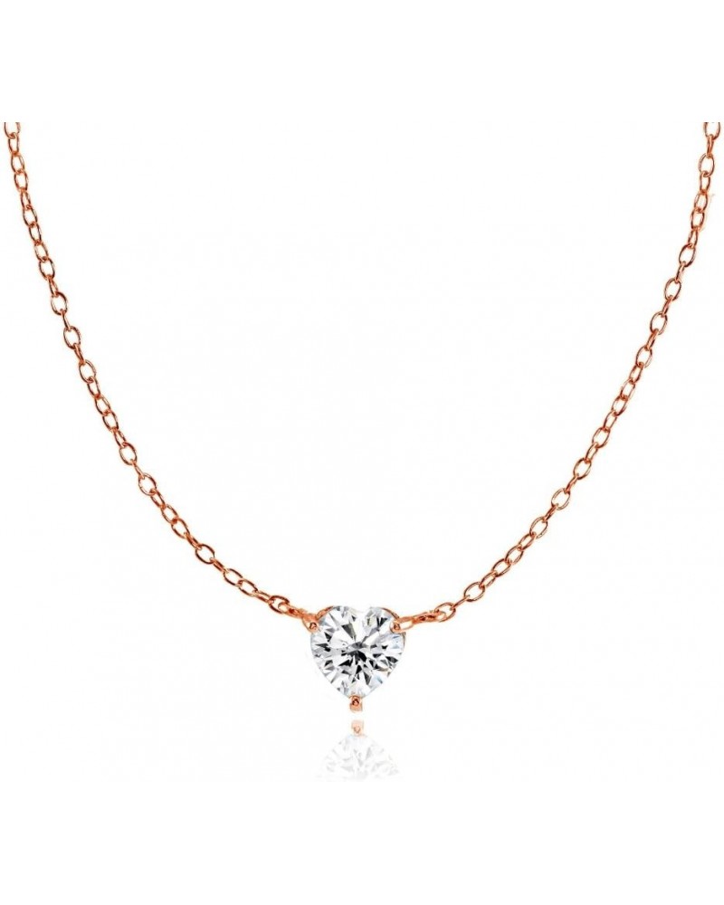 Rose Gold Flashed Sterling Silver Small Dainty Cubic Zirconia Heart Choker Necklace Cubic Zirconia $11.07 Necklaces