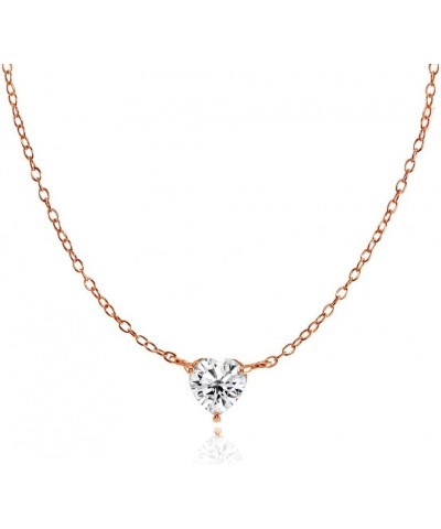 Rose Gold Flashed Sterling Silver Small Dainty Cubic Zirconia Heart Choker Necklace Cubic Zirconia $11.07 Necklaces