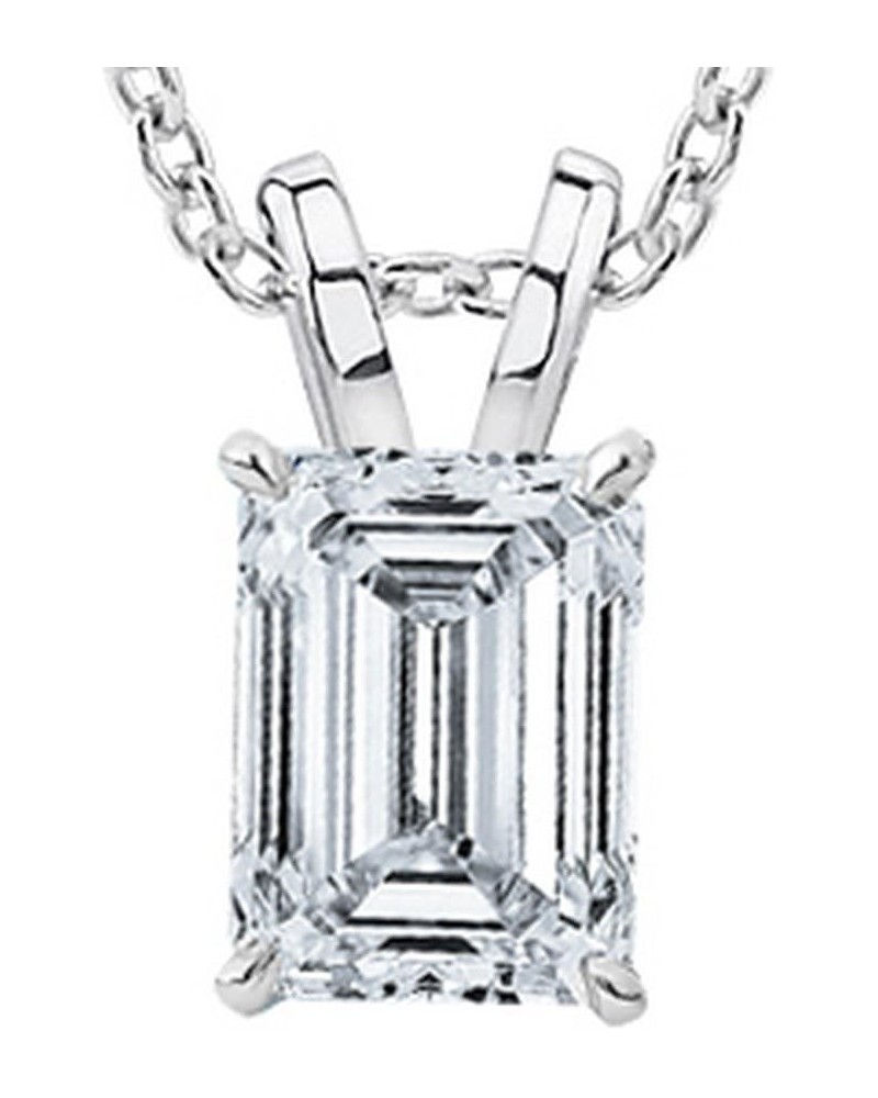 1/2-2 Carat 14K White Gold GIA Certified Emerald Cut Diamond Pendant Necklace Ultra Premium Collection (H-I Color, VS1-VS2 Cl...