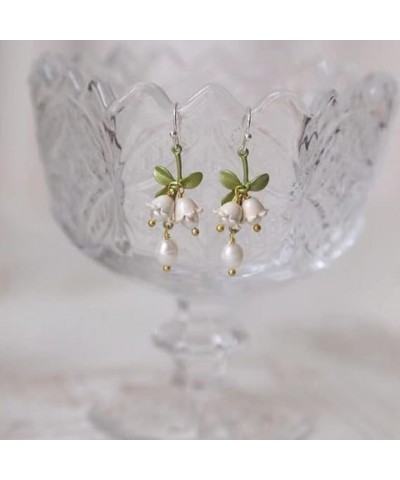 Lily of the Valley Earrings for Women, Lily Pearl Flower Long Tassel Earrings Floral Handmade White Fairy Flower Stud Dangle ...