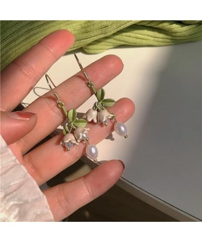 Lily of the Valley Earrings for Women, Lily Pearl Flower Long Tassel Earrings Floral Handmade White Fairy Flower Stud Dangle ...