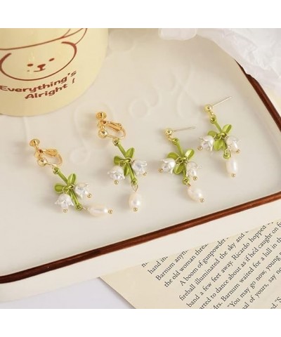 Lily of the Valley Earrings for Women, Lily Pearl Flower Long Tassel Earrings Floral Handmade White Fairy Flower Stud Dangle ...