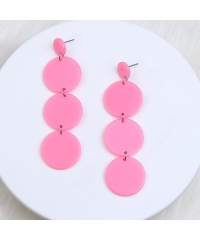 Round Acrylic Dangle Drop Earrings Statement Neon Resin Disk Earrings Hot pink earrings for women 70s 80s Disco Earring Cowgi...