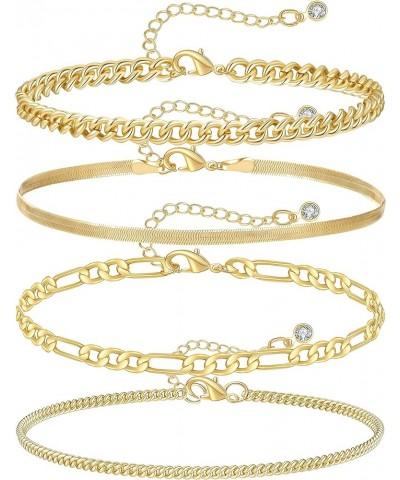 Gold Ankle Bracelets for Women, 14K Gold Filled Anklets for Women Waterproof Cuban Link Anklets Layered Anklet Set Anklet Bra...