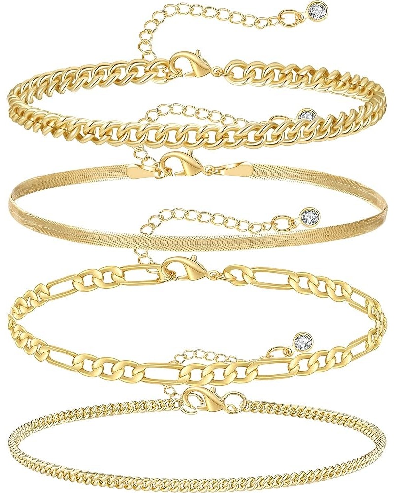 Gold Ankle Bracelets for Women, 14K Gold Filled Anklets for Women Waterproof Cuban Link Anklets Layered Anklet Set Anklet Bra...