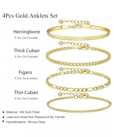 Gold Ankle Bracelets for Women, 14K Gold Filled Anklets for Women Waterproof Cuban Link Anklets Layered Anklet Set Anklet Bra...