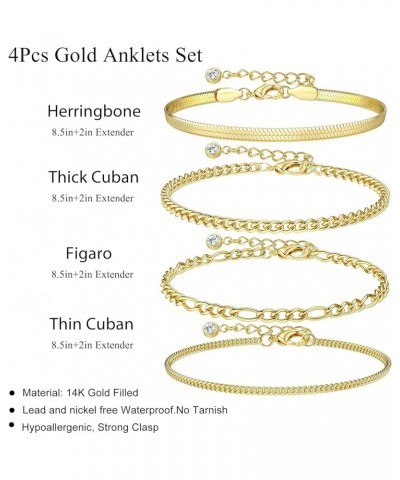 Gold Ankle Bracelets for Women, 14K Gold Filled Anklets for Women Waterproof Cuban Link Anklets Layered Anklet Set Anklet Bra...