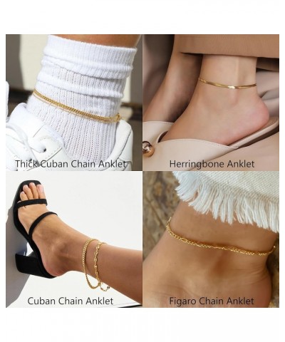 Gold Ankle Bracelets for Women, 14K Gold Filled Anklets for Women Waterproof Cuban Link Anklets Layered Anklet Set Anklet Bra...