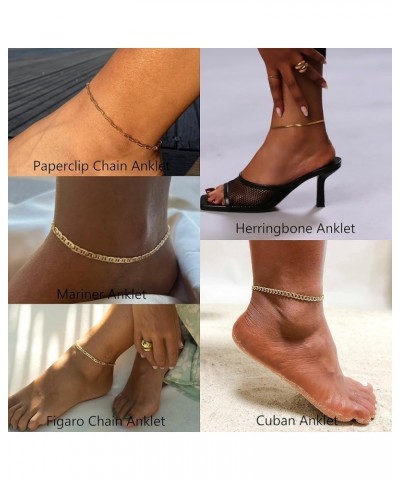 Gold Ankle Bracelets for Women, 14K Gold Filled Anklets for Women Waterproof Cuban Link Anklets Layered Anklet Set Anklet Bra...