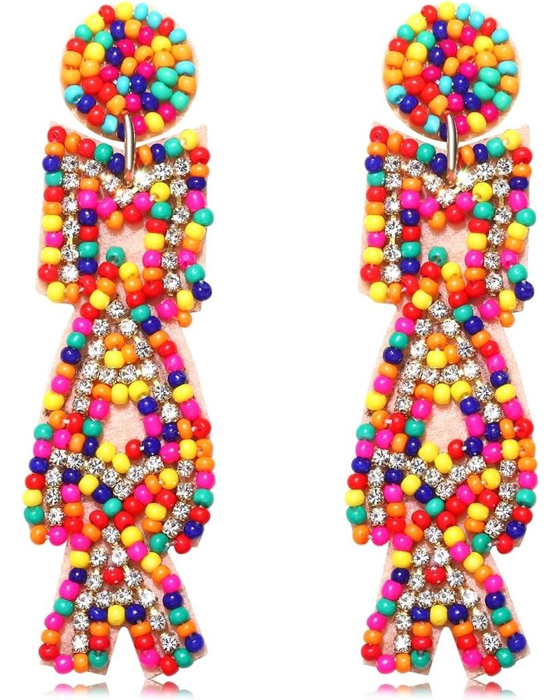 Mother's Day Earrings Beaded MAMA Earrings for Women Handmade Rhinestone Bead Drop Dangle Earrings Birthday Mother's Day Jewe...