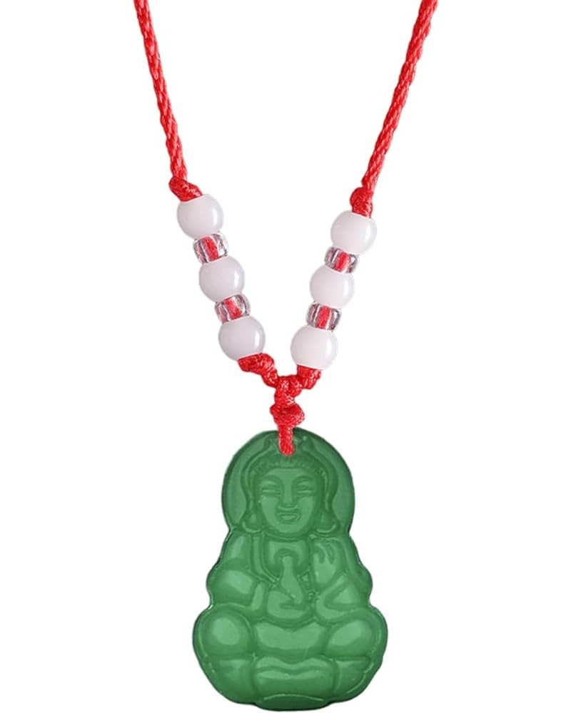 Green Jade Buddha Circle Red String Pendant Necklace - Chinese Traditional Amulet for Luck and Protection D green Bodhisattva...