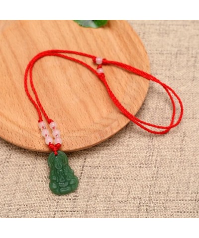 Green Jade Buddha Circle Red String Pendant Necklace - Chinese Traditional Amulet for Luck and Protection D green Bodhisattva...