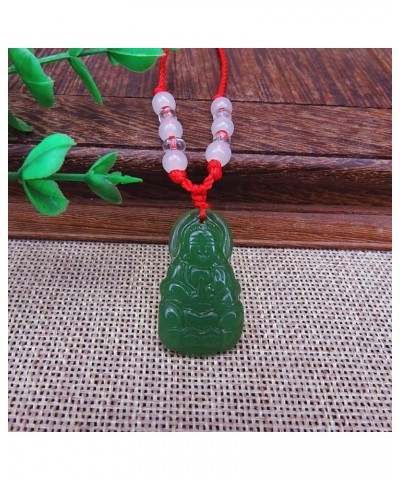 Green Jade Buddha Circle Red String Pendant Necklace - Chinese Traditional Amulet for Luck and Protection D green Bodhisattva...