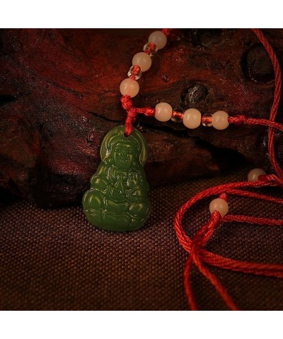 Green Jade Buddha Circle Red String Pendant Necklace - Chinese Traditional Amulet for Luck and Protection D green Bodhisattva...