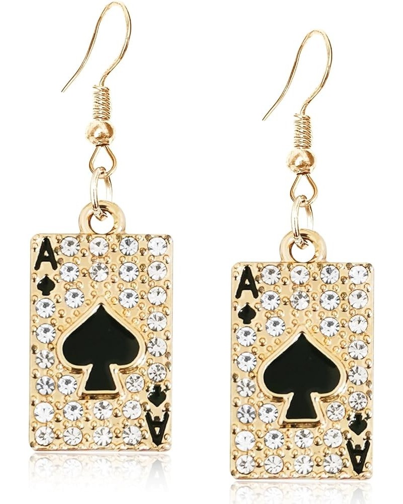 Unique Funny Hypoallergenic Alloy Sparkly Crystal Poker hearts and spades A Ace Playing Cards Dangle Drop Stud Earrings For W...