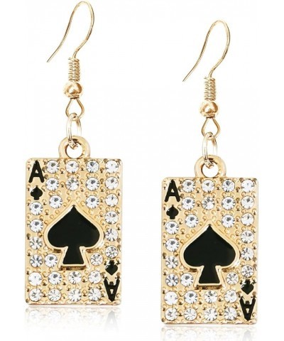 Unique Funny Hypoallergenic Alloy Sparkly Crystal Poker hearts and spades A Ace Playing Cards Dangle Drop Stud Earrings For W...