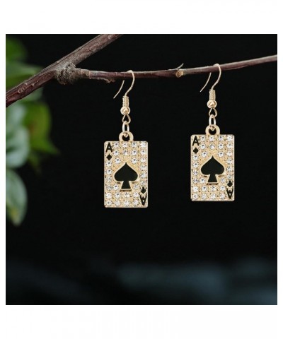 Unique Funny Hypoallergenic Alloy Sparkly Crystal Poker hearts and spades A Ace Playing Cards Dangle Drop Stud Earrings For W...