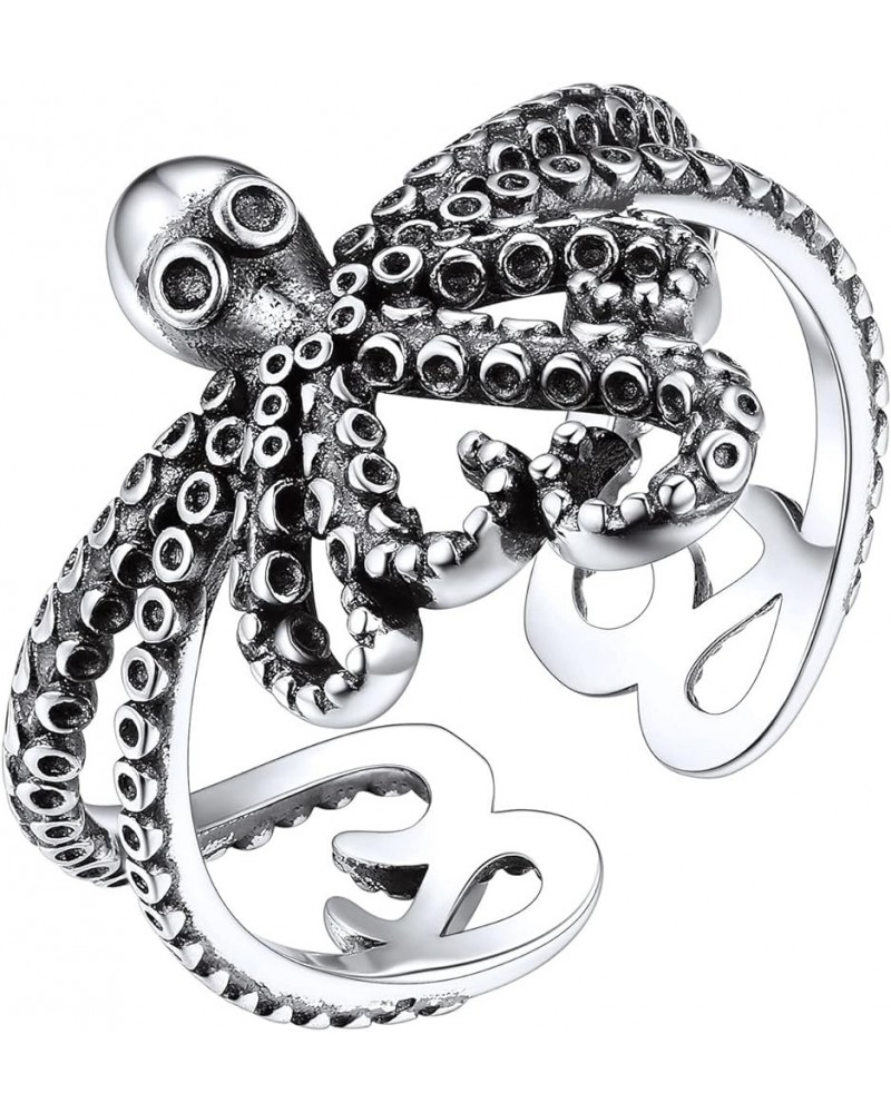 925 Sterling Silver Ring Punk Vintage Octopus/Snake/Hawk Open Adjustable Ring for Women Men Style C $13.43 Rings