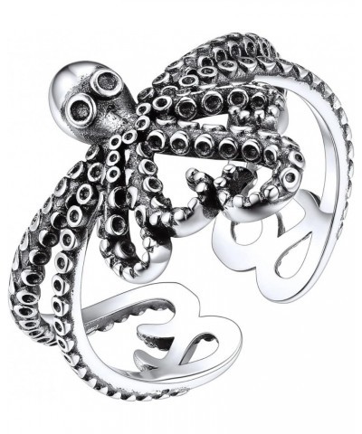 925 Sterling Silver Ring Punk Vintage Octopus/Snake/Hawk Open Adjustable Ring for Women Men Style C $13.43 Rings