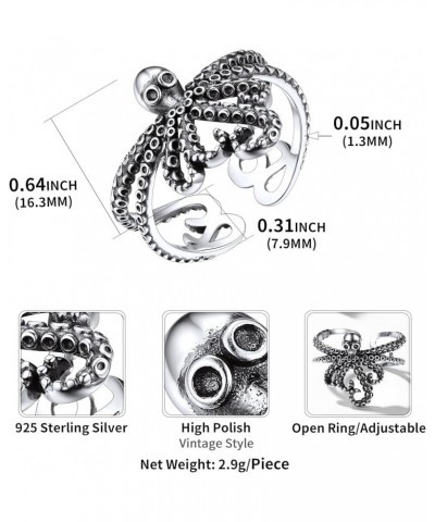 925 Sterling Silver Ring Punk Vintage Octopus/Snake/Hawk Open Adjustable Ring for Women Men Style C $13.43 Rings