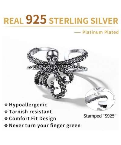 925 Sterling Silver Ring Punk Vintage Octopus/Snake/Hawk Open Adjustable Ring for Women Men Style C $13.43 Rings