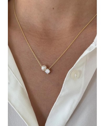 Pearl Necklaces for Women – 925 Sterling Silver Single Pearl Necklace Dainty CZ Stone Crystal Solitaire Diamond Pendant Jewel...