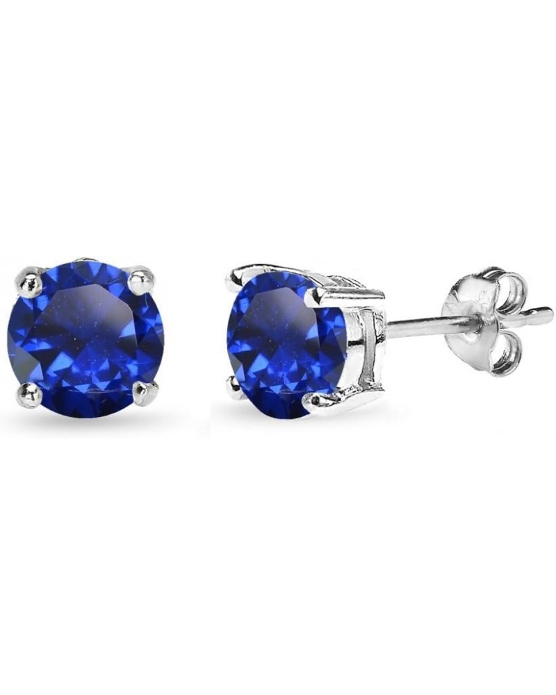 Sapphire Earrings for Women Sterling Silver Trendy Round-Cut Created Blue Gemstone Solitaire Studs for Men Girls Teens Brides...