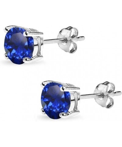 Sapphire Earrings for Women Sterling Silver Trendy Round-Cut Created Blue Gemstone Solitaire Studs for Men Girls Teens Brides...