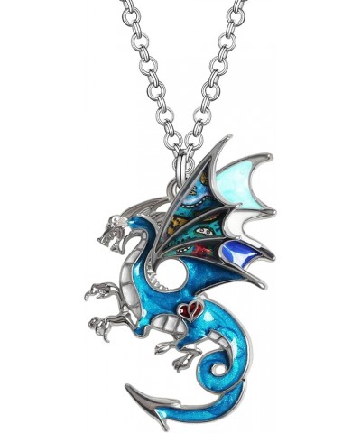 Enamel Alloy Fantasy Dragon Necklace Dinosaur Pendant Novelty Jewelry for Women Girls Festival Charms Gifts Azure $10.43 Neck...