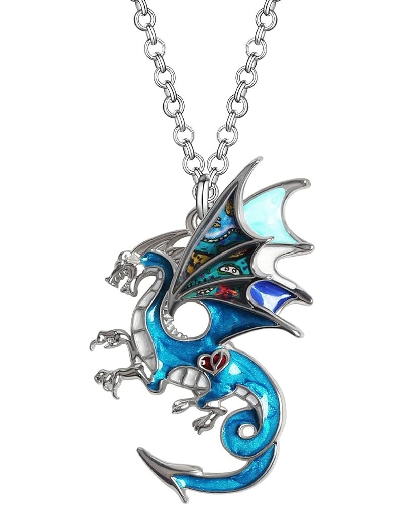 Enamel Alloy Fantasy Dragon Necklace Dinosaur Pendant Novelty Jewelry for Women Girls Festival Charms Gifts Azure $10.43 Neck...