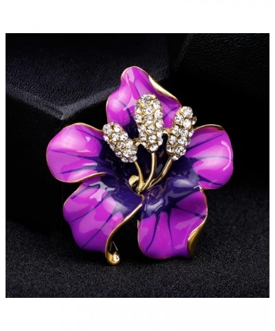 Purple Rose Flower Brooch Crystal Floral Brooch Scarf Clothes Bag Enamel Lapel Pin Costume Jewelry for Women Fashion Vintage ...