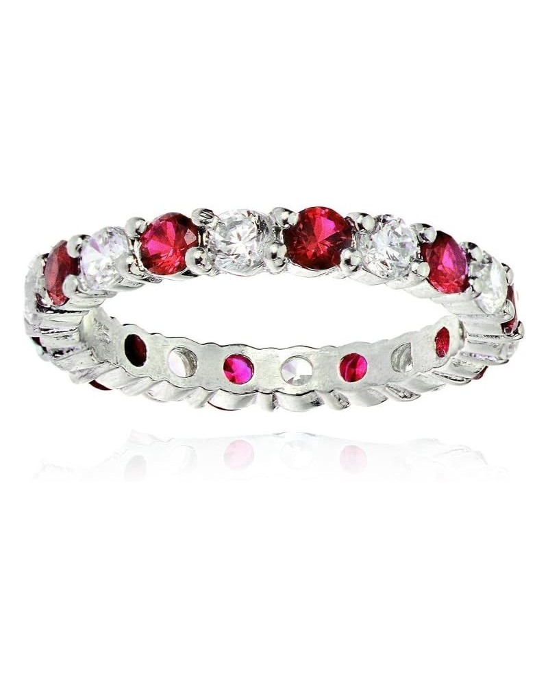 Sterling Silver Created Ruby and Cubic Zirconia Wedding Band Ring $25.19 Rings