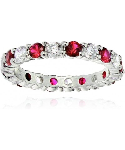 Sterling Silver Created Ruby and Cubic Zirconia Wedding Band Ring $25.19 Rings