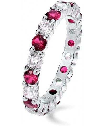 Sterling Silver Created Ruby and Cubic Zirconia Wedding Band Ring $25.19 Rings